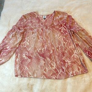 Cabi Bethany Snake Print Pink V-neck Long sleeved Blouse Size L